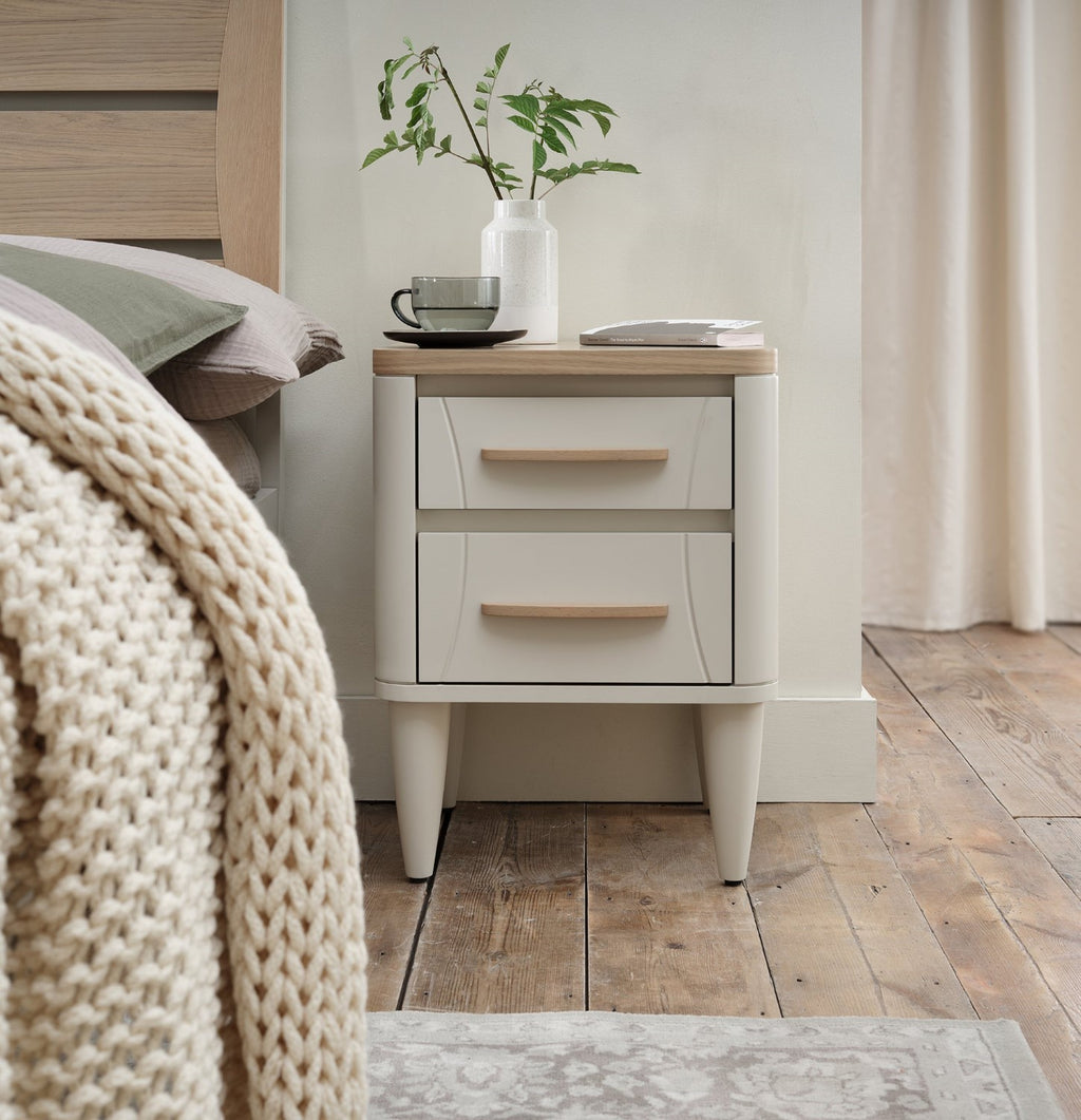 Grey 2 Drawer Nightstand With Oak Top And Handles