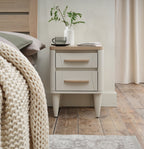 Grey 2 Drawer Nightstand With Oak Top And Handles