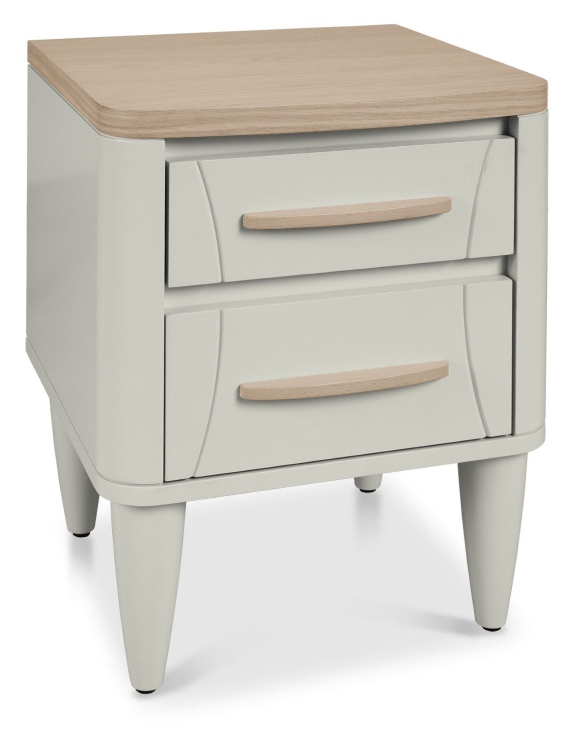 Grey 2 Drawer Nightstand With Oak Top And Handles - Home Furniture Interiors