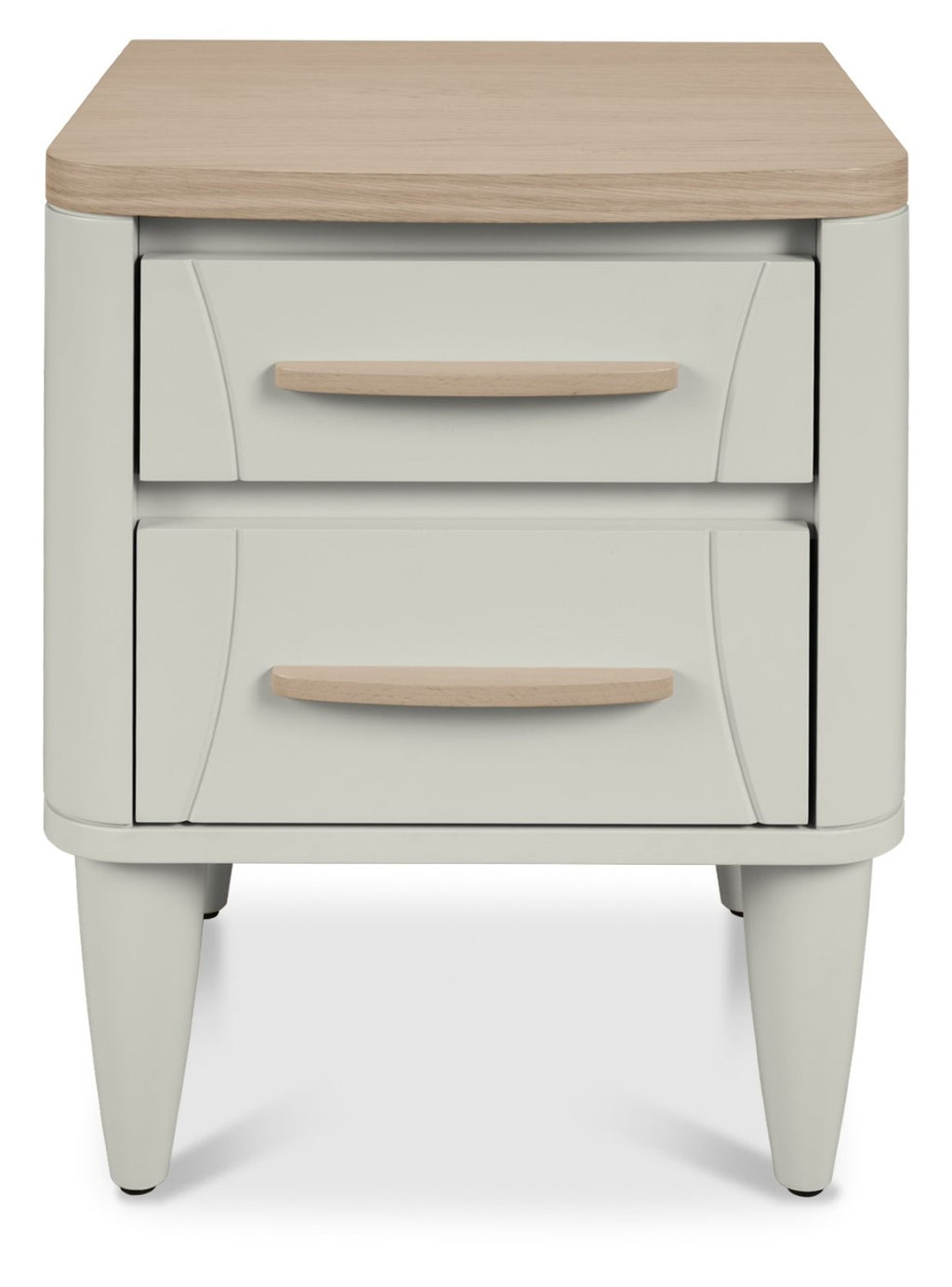 Grey 2 Drawer Nightstand With Oak Top And Handles - Home Furniture Interiors