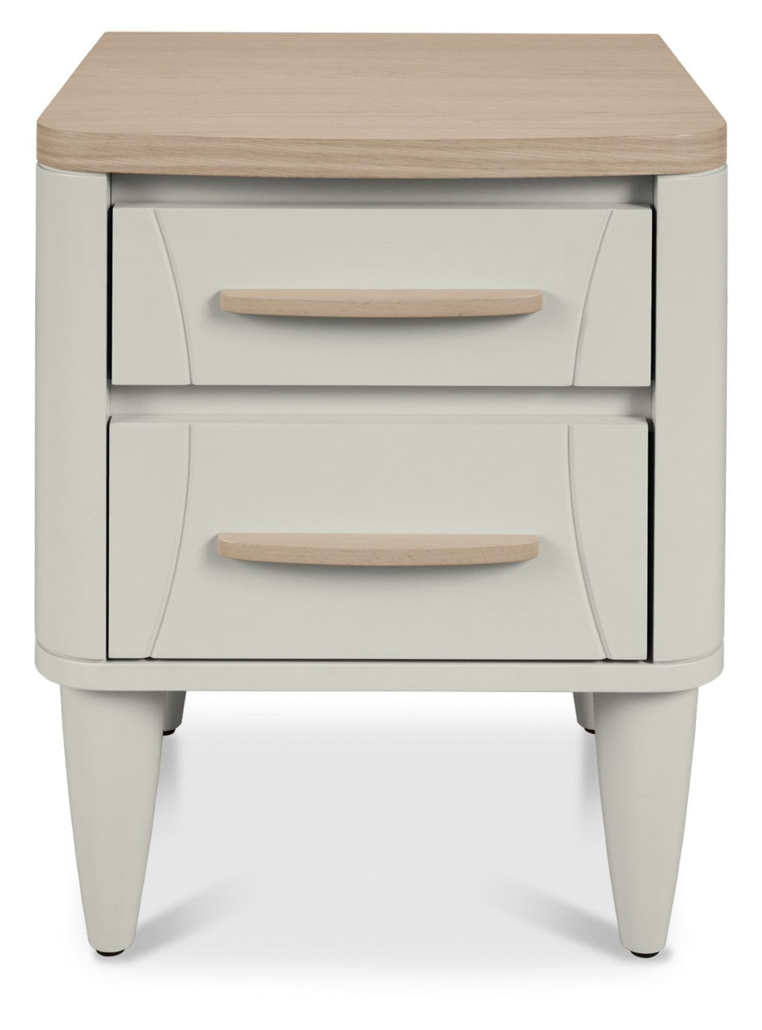 Grey 2 Drawer Nightstand With Oak Top And Handles - Home Furniture Interiors