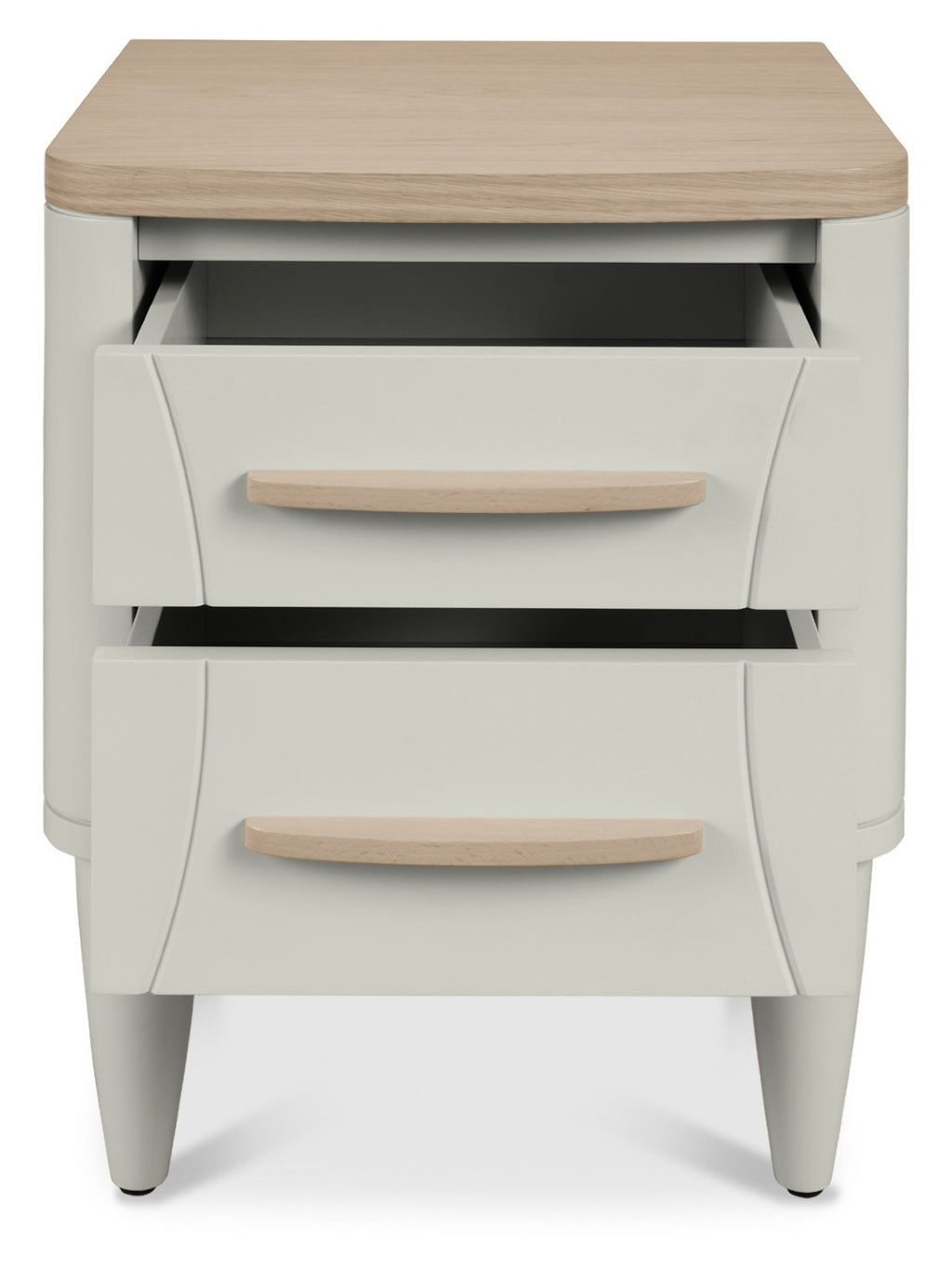 Grey 2 Drawer Nightstand With Oak Top And Handles - Home Furniture Interiors