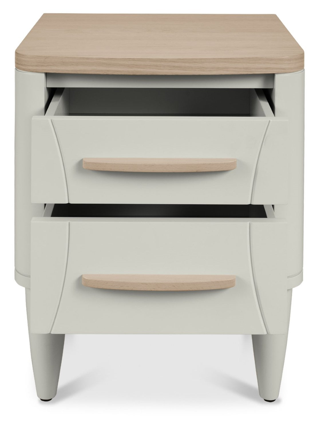 Grey 2 Drawer Nightstand With Oak Top And Handles - Home Furniture Interiors