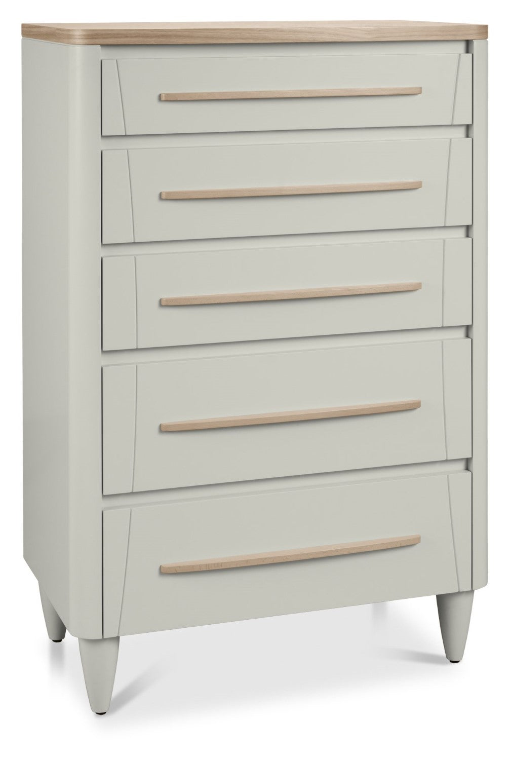 Grey Chest Of 5 Drawers Light Oak Top and Handles - Home Furniture Interiors