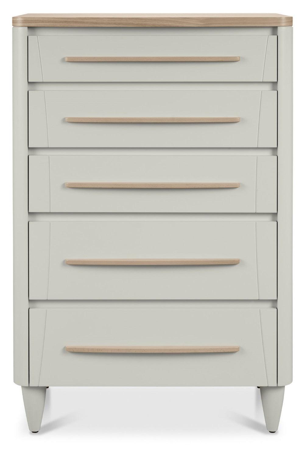 Grey Chest Of 5 Drawers Light Oak Top and Handles - Home Furniture Interiors