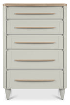 Grey Chest Of 5 Drawers Light Oak Top and Handles - Home Furniture Interiors