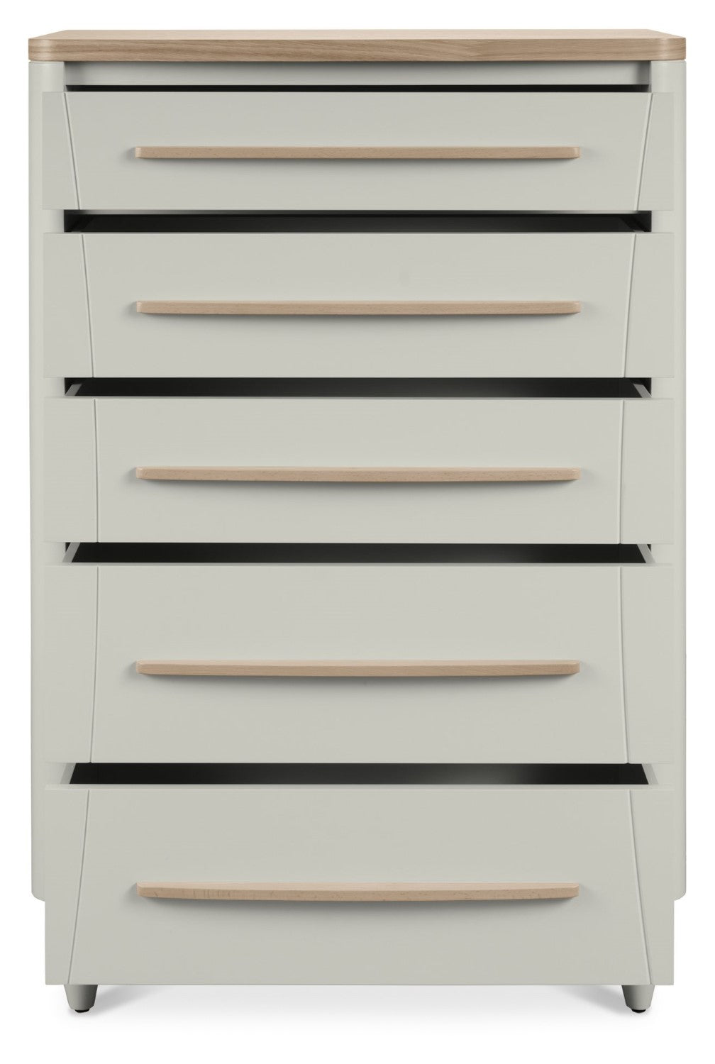 Grey Chest Of 5 Drawers Light Oak Top and Handles - Home Furniture Interiors
