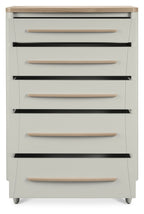 Grey Chest Of 5 Drawers Light Oak Top and Handles - Home Furniture Interiors