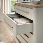 Grey Chest Of 5 Drawers Light Oak Top and Handles - Home Furniture Interiors