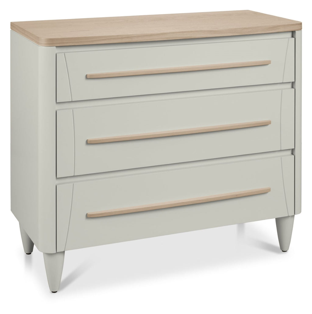 Light Grey Small Chest Of 3 Drawers with Oak Top - Home Furniture Interiors