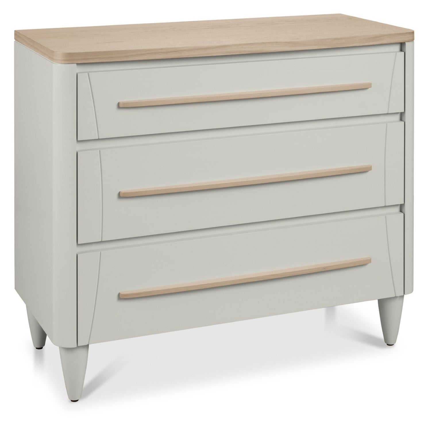 Light Grey Small Chest Of 3 Drawers with Oak Top - Home Furniture Interiors
