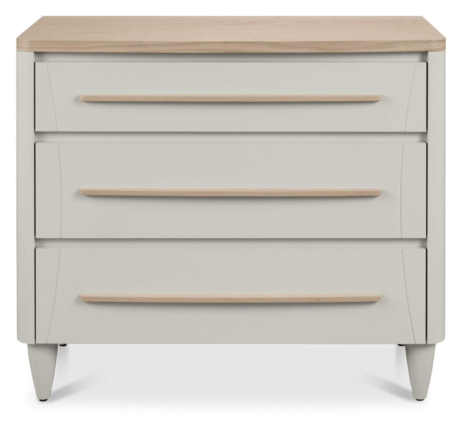 Light Grey Small Chest Of 3 Drawers with Oak Top - Home Furniture Interiors
