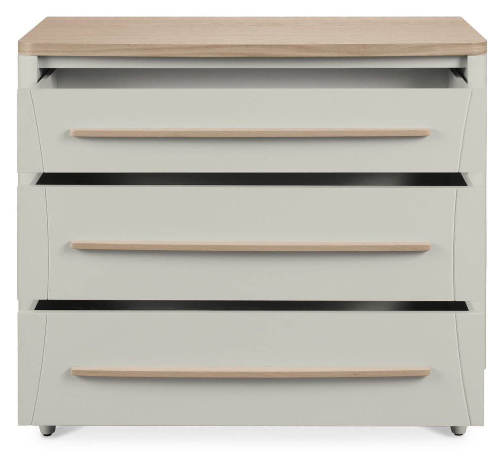 Light Grey Small Chest Of 3 Drawers with Oak Top - Home Furniture Interiors