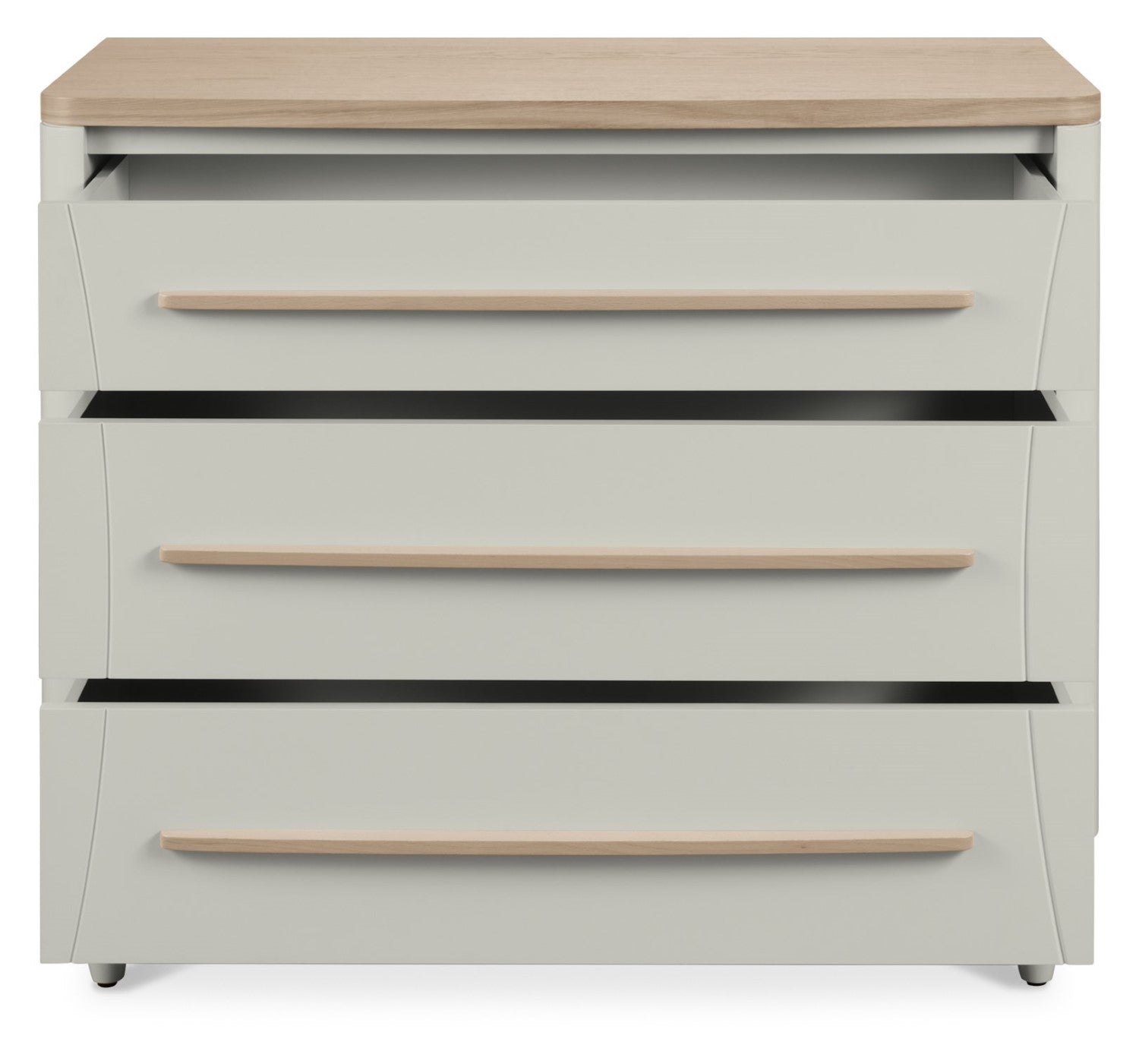Light Grey Small Chest Of 3 Drawers with Oak Top - Home Furniture Interiors