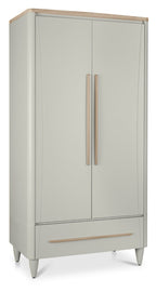 Grey 2 Door 1 Drawer Double Wardrobe Light Oak Trim - Home Furniture Interiors
