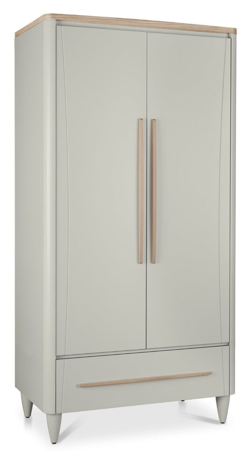 Grey 2 Door 1 Drawer Double Wardrobe Light Oak Trim - Home Furniture Interiors