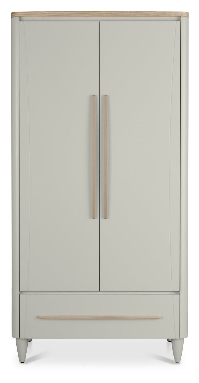 Grey 2 Door 1 Drawer Double Wardrobe Light Oak Trim - Home Furniture Interiors