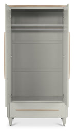 Grey 2 Door 1 Drawer Double Wardrobe Light Oak Trim - Home Furniture Interiors