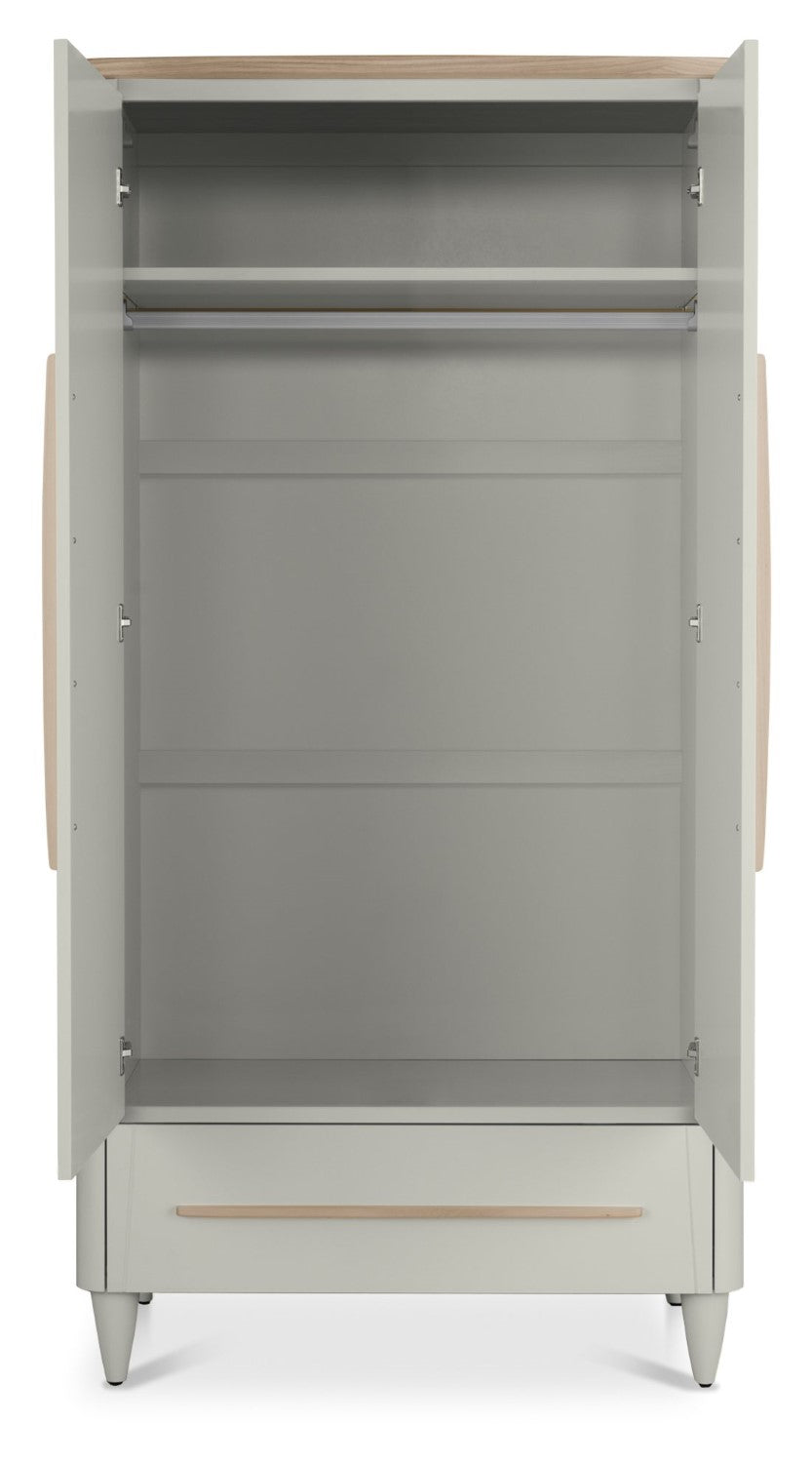 Grey 2 Door 1 Drawer Double Wardrobe Light Oak Trim - Home Furniture Interiors