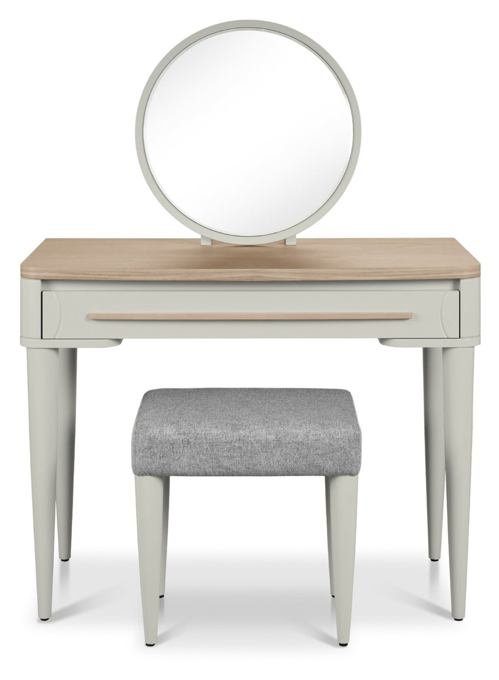 Light Grey Wood Dressing Table Stool Grey Fabric Seat - Home Furniture Interiors