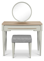 Light Grey Wood Dressing Table Stool Grey Fabric Seat - Home Furniture Interiors