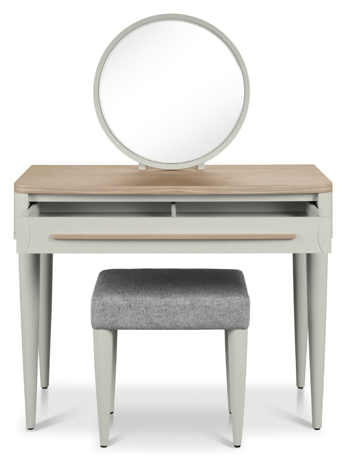 Light Grey Wood Dressing Table Stool Grey Fabric Seat - Home Furniture Interiors