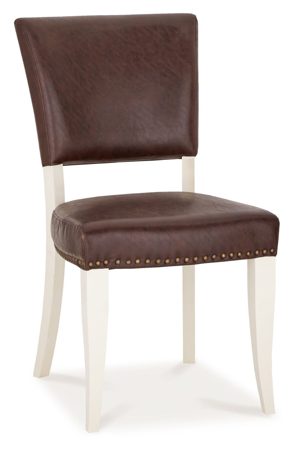 2 Tone Table And 6 Ivory Chairs in Brown Leather - Home Furniture Interiors