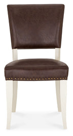 2 Tone Table And 6 Ivory Chairs in Brown Leather - Home Furniture Interiors