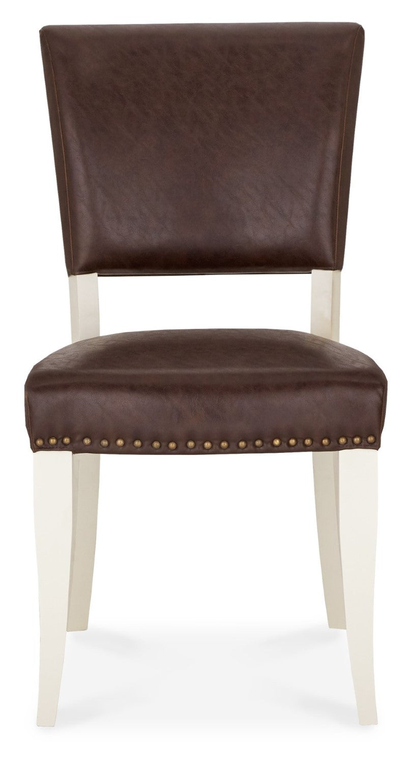 2 Tone Table And 6 Ivory Chairs in Brown Leather - Home Furniture Interiors