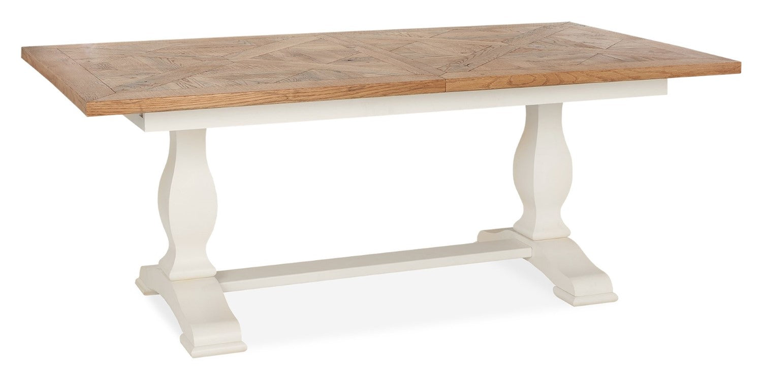 2 Tone Dining Table 6 Rustic Oak Chairs in Tan Leather - Home Furniture Interiors