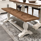 Ivory White Painted Rustic Oak Top Dining Bench