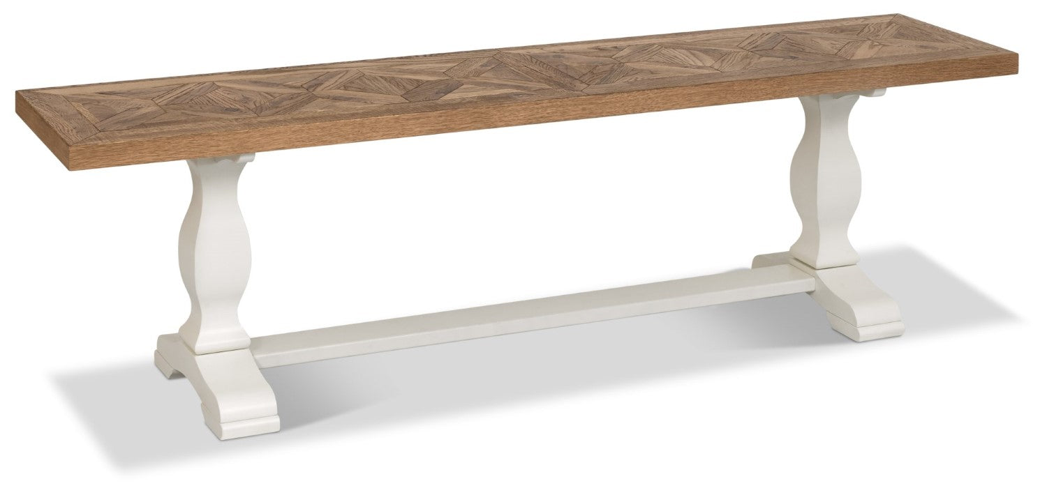 Ivory White Painted Rustic Oak Top Dining Bench - Home Furniture Interiors