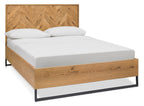 Rustic Oak 5ft King Size Bed Chevron Patterned Headboard - Home Furniture Interiors