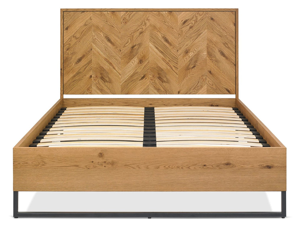 Rustic Chevron Parquet Oak 6ft Super King Size Bed - Home Furniture Interiors