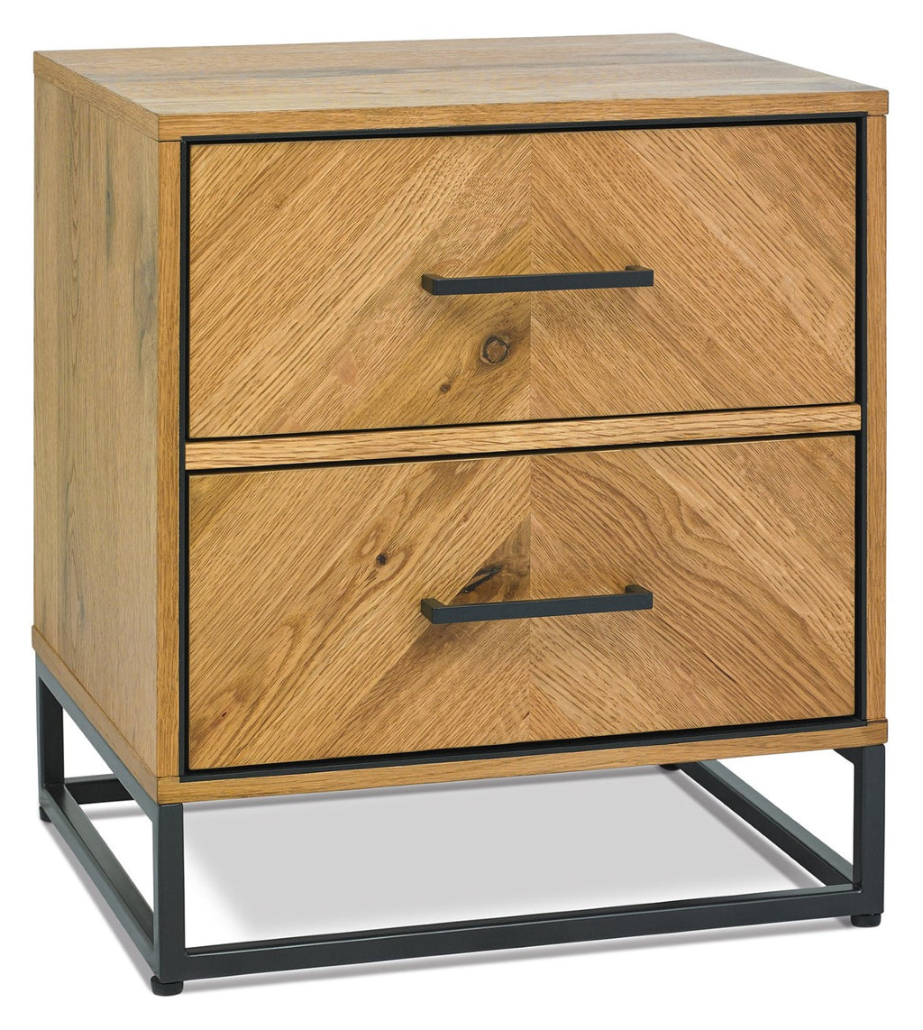 Rustic Chevron Oak 2 Drawer Bedside Chest - Home Furniture Interiors