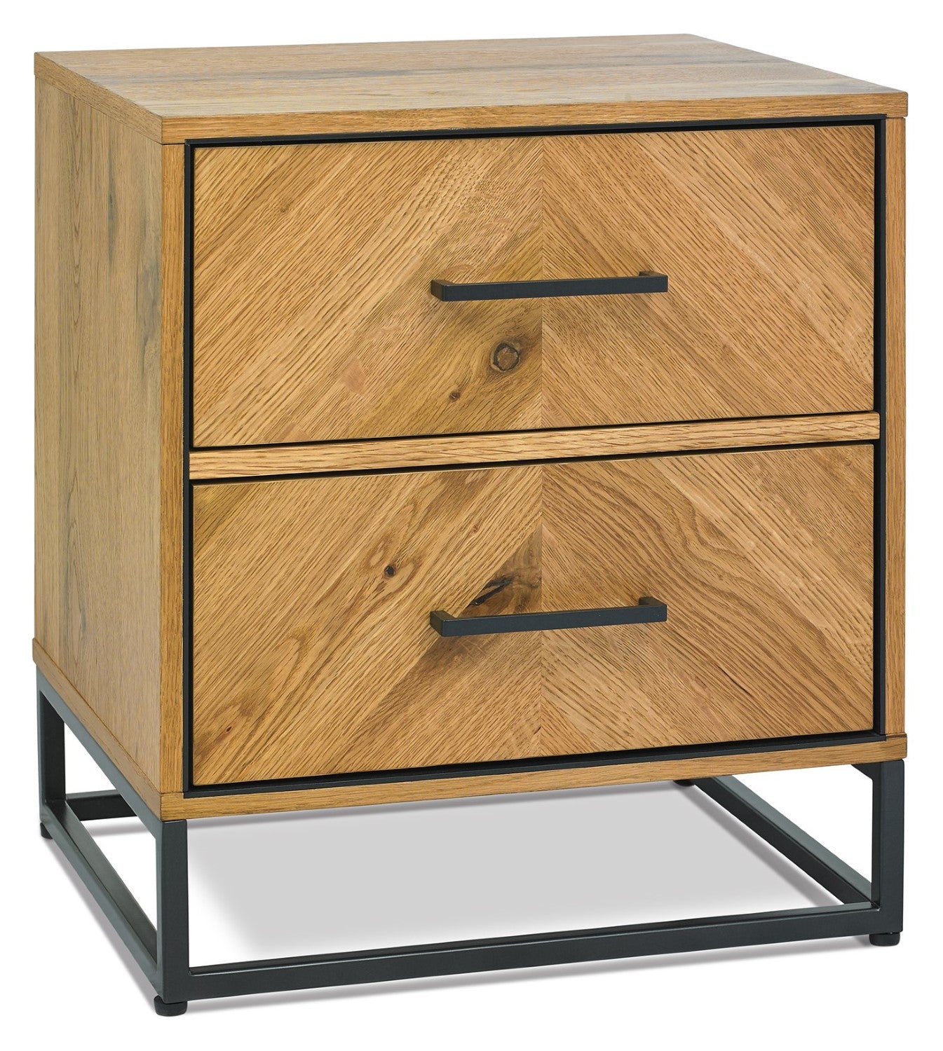 Rustic Chevron Oak 2 Drawer Bedside Chest - Home Furniture Interiors