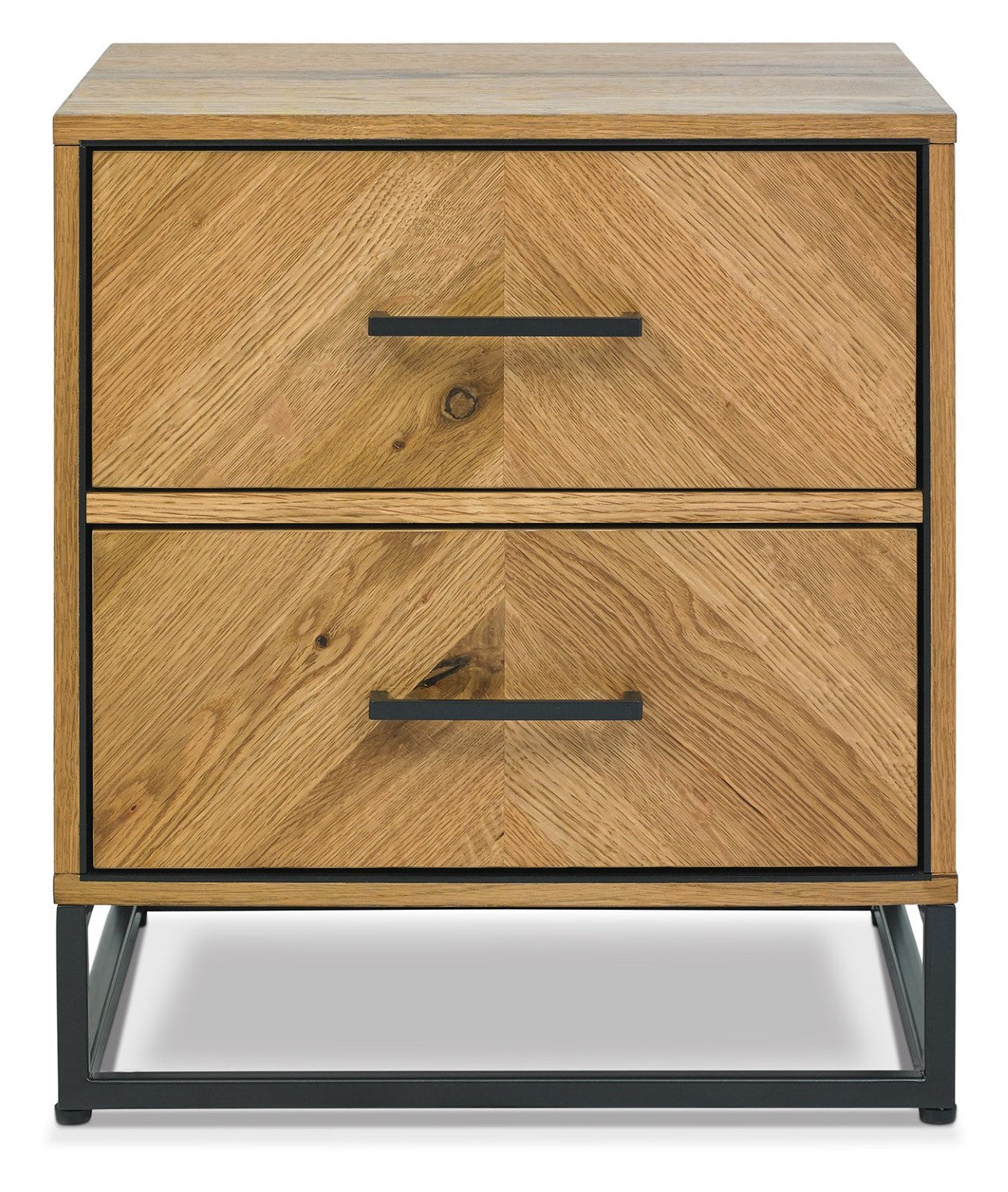 Rustic Chevron Oak 2 Drawer Bedside Chest - Home Furniture Interiors