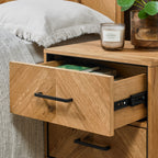 Rustic Chevron Oak 2 Drawer Bedside Chest - Home Furniture Interiors