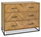 Rustic Oak Chest of 3 Drawers Chevron Design - Home Furniture Interiors