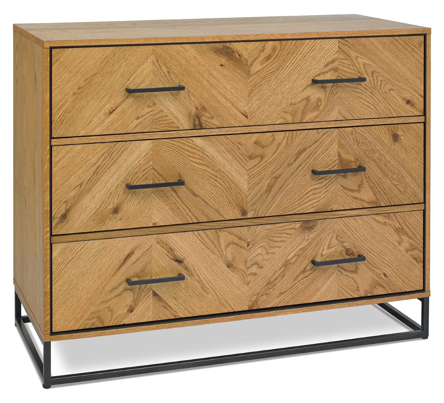 Rustic Oak Chest of 3 Drawers Chevron Design - Home Furniture Interiors