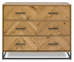 Rustic Oak Chest of 3 Drawers Chevron Design - Home Furniture Interiors