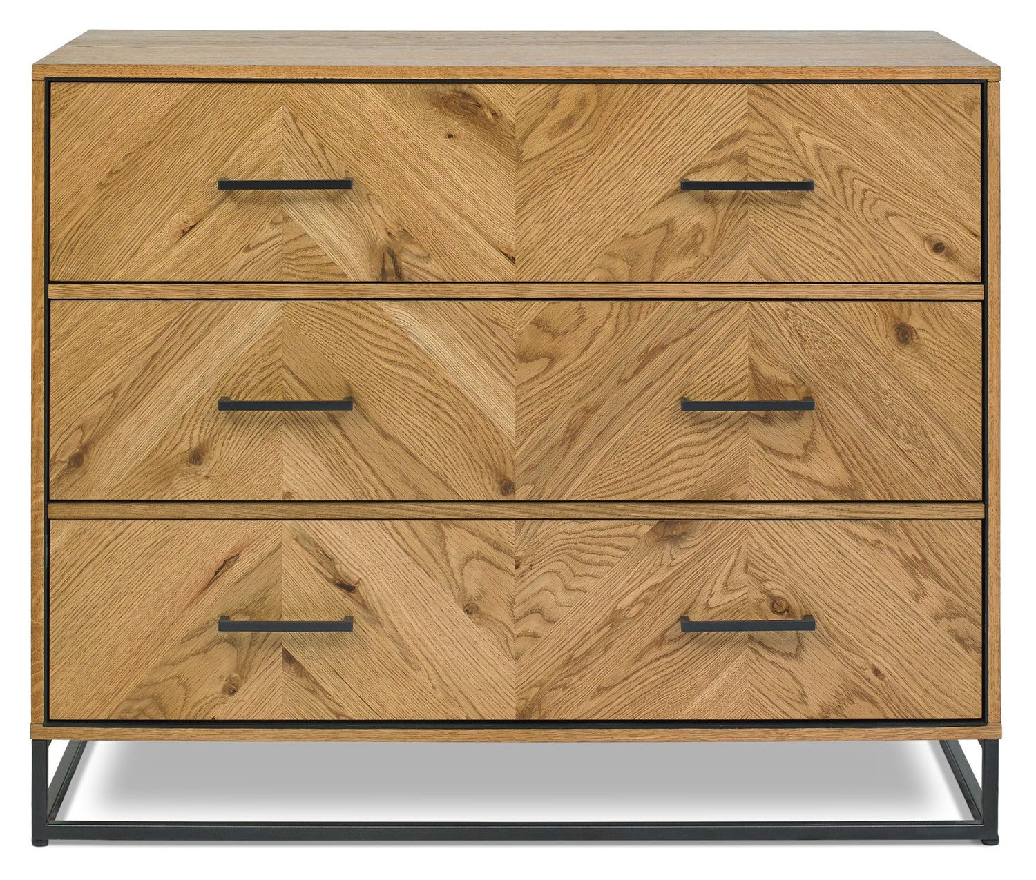 Rustic Oak Chest of 3 Drawers Chevron Design - Home Furniture Interiors