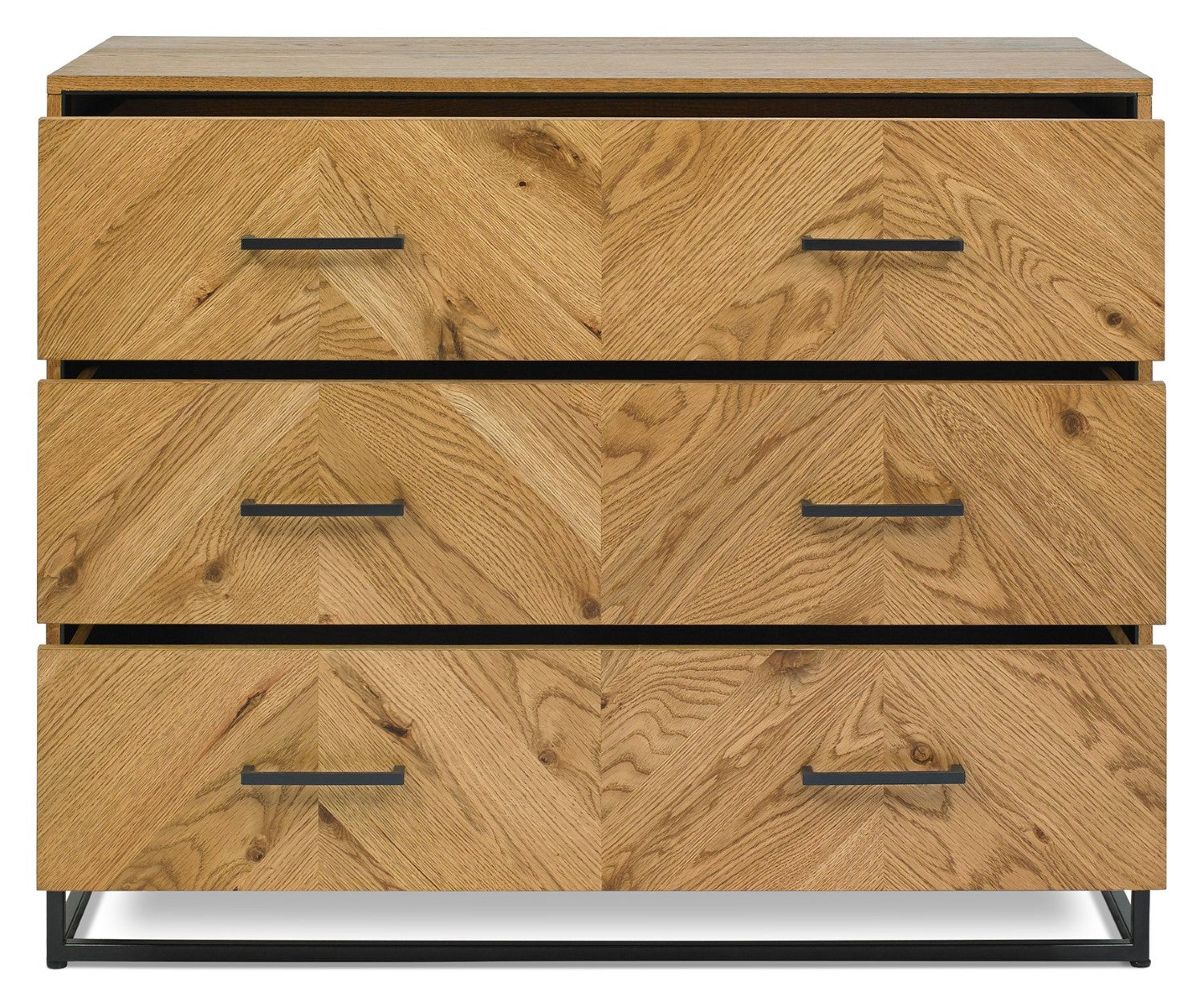 Rustic Oak Chest of 3 Drawers Chevron Design - Home Furniture Interiors