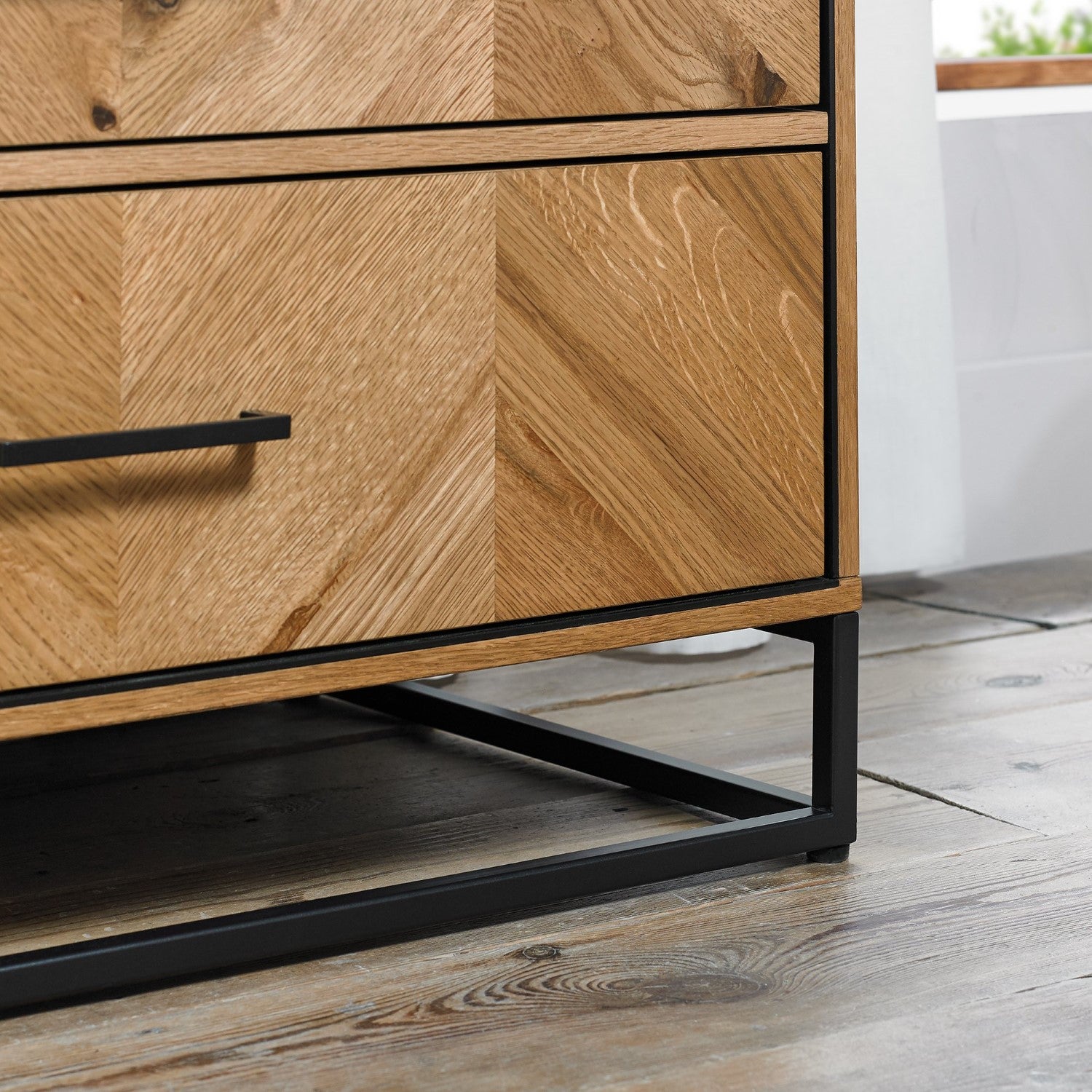 Rustic Oak Chest of 3 Drawers Chevron Design - Home Furniture Interiors