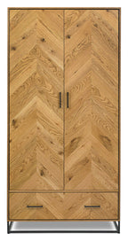 Rustic Chevron Oak 2 Door Double Wardrobe with Base Drawer - Home Furniture Interiors