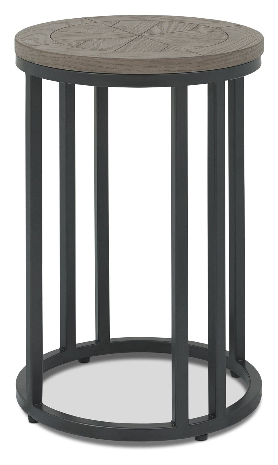 Silver Grey Wooden Round Side Table Black Metal Base - Home Furniture Interiors