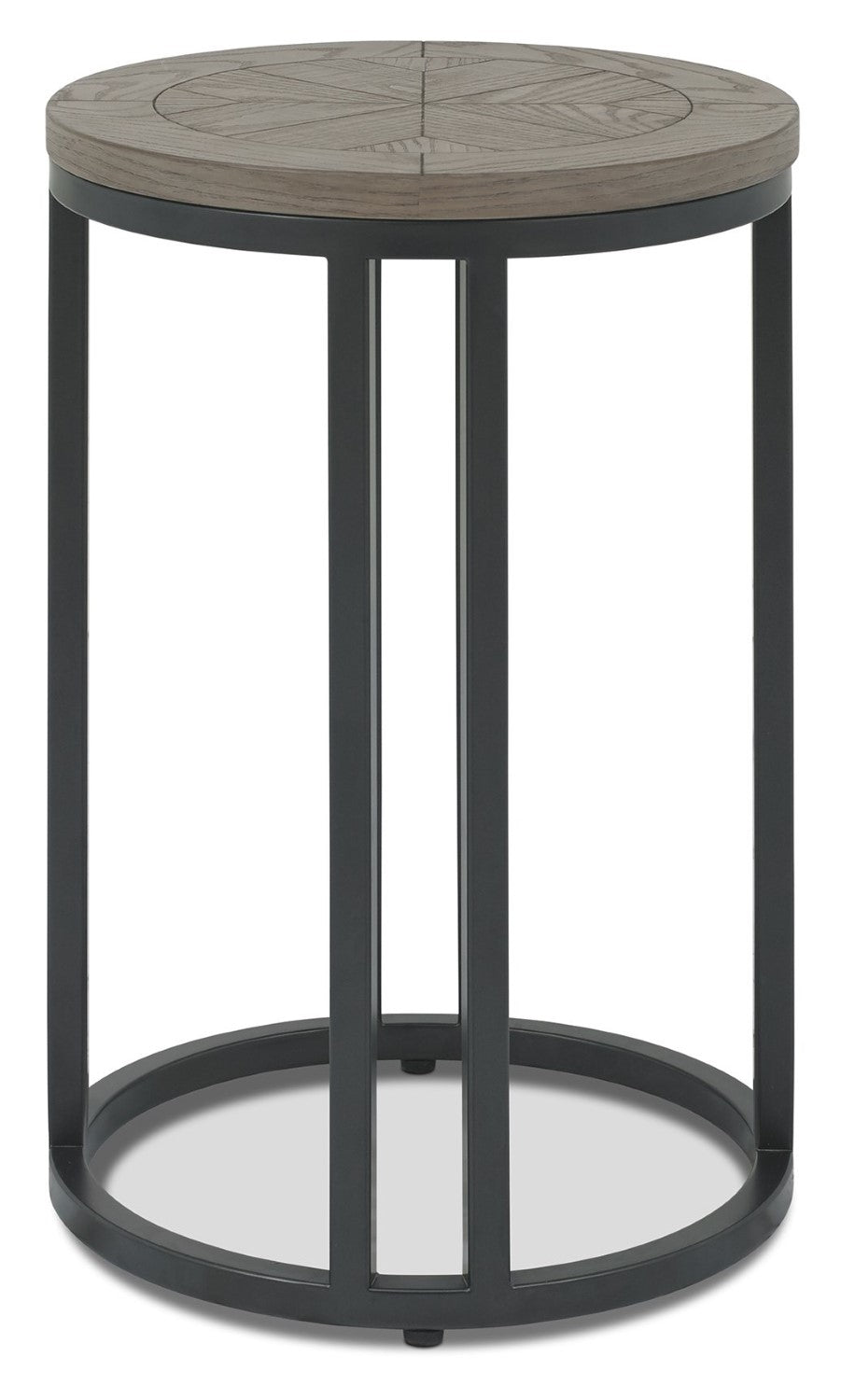 Silver Grey Wooden Round Side Table Black Metal Base - Home Furniture Interiors