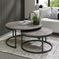 Silver grey wood nest of 2 coffee tables by Bentley Designs, featuring round tops and sleek modern design.