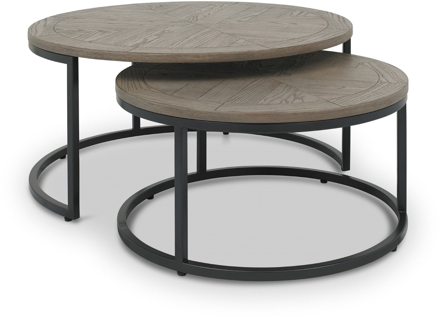 Silver Grey Wood Round Nest of 2 Coffee Tables - Home Furniture Interiors