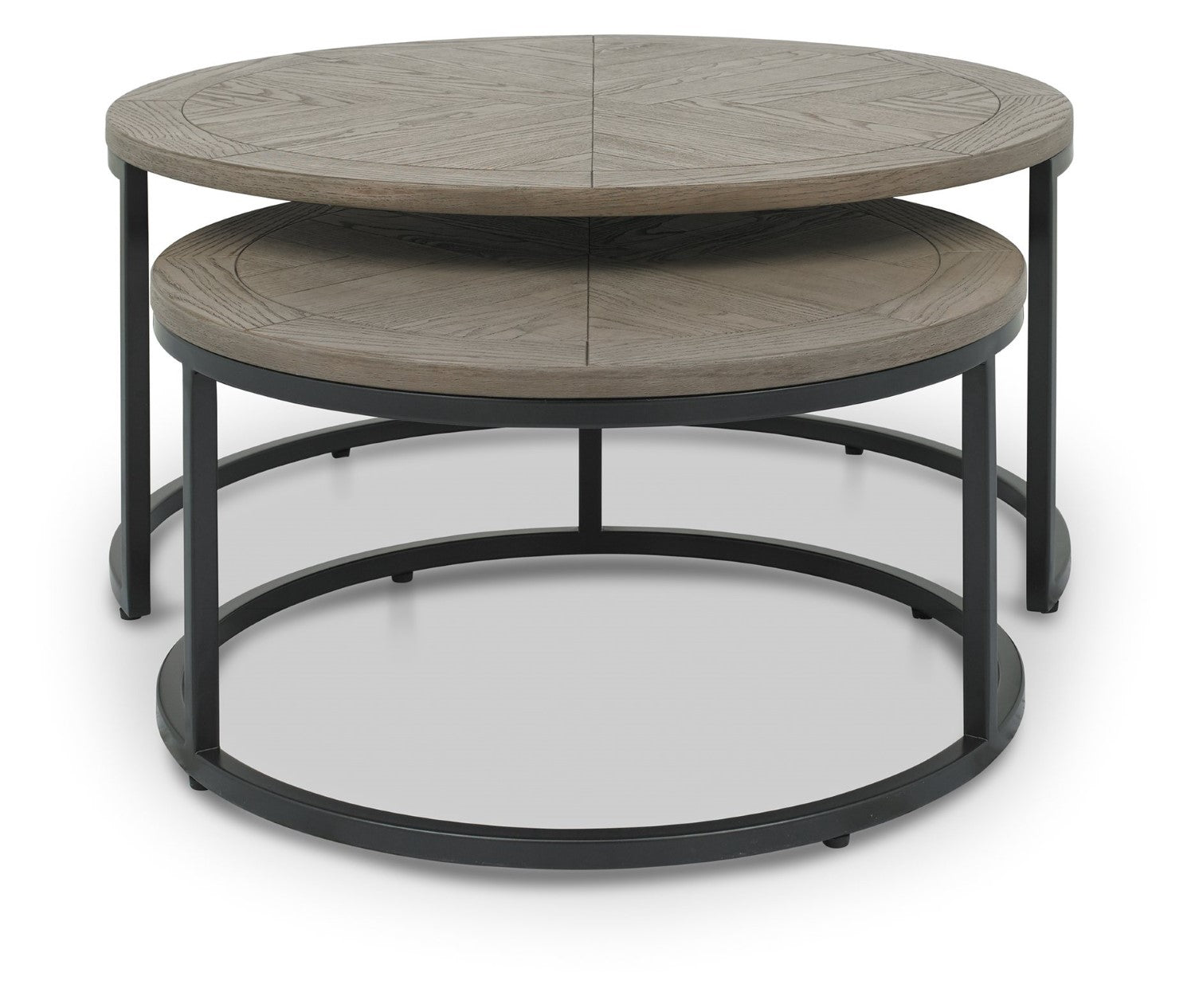Silver Grey Wood Round Nest of 2 Coffee Tables - Home Furniture Interiors